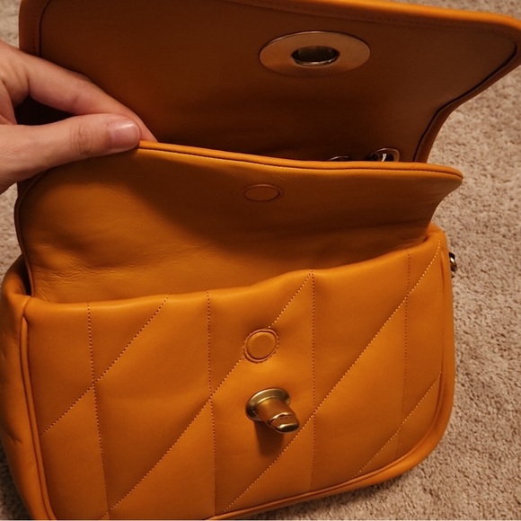 Coach Madison Logo Closure Quilted Pillow Leather Shoulder Bag - Papaya color - Picture 3 of 5